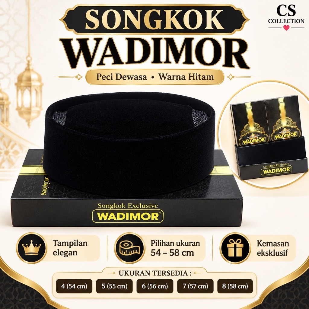 SONGKOK HITAM WADIMOR / SONGKOK BAGUS / PECI WADIMOR / PECI DEWASA WADIMOR / SONGKOK DEWASA