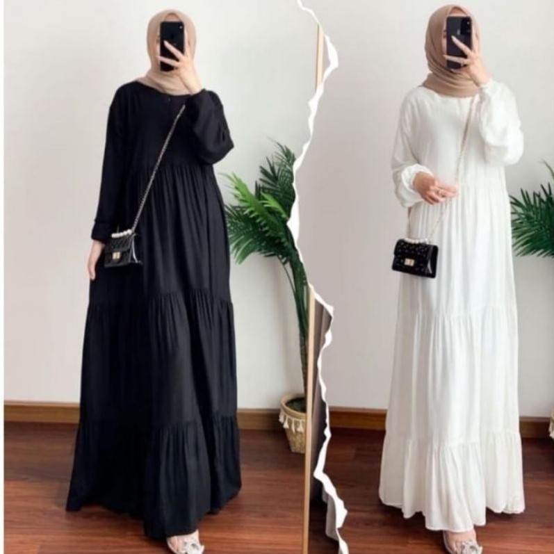 Gamis rayon susun polos premium