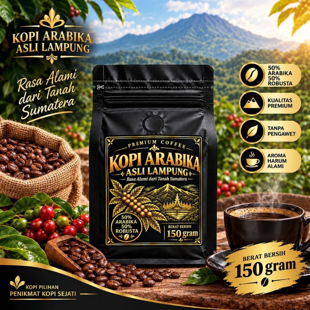 Kopi Arabika Asli Lampung 50% Arabika 50% Robusta 150 gram Premium Coffee