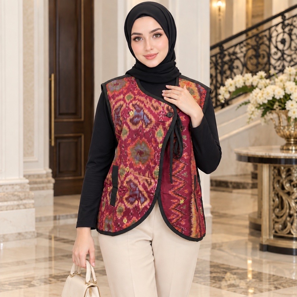 VEST OUTER BLAZER JUMPUTAN KOMBINASI TENUN SONGKET HANDMADE BATIK ETNIK PALEMBANG