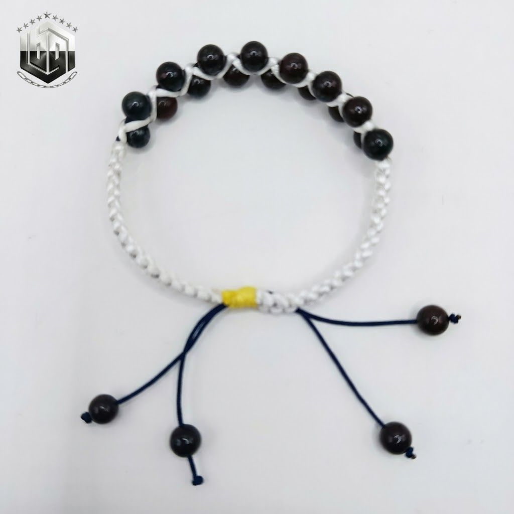 Gelang Tali Paracord Putih Serut Batu Badar Besi 7mm
