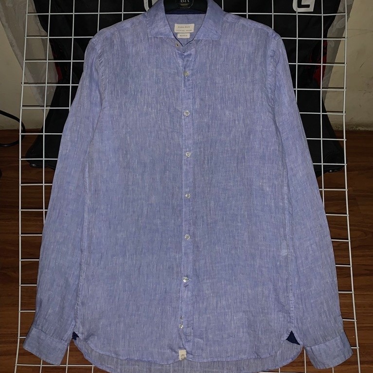 kemeja pria Zaraman linen polos lengan panjang preloved size M