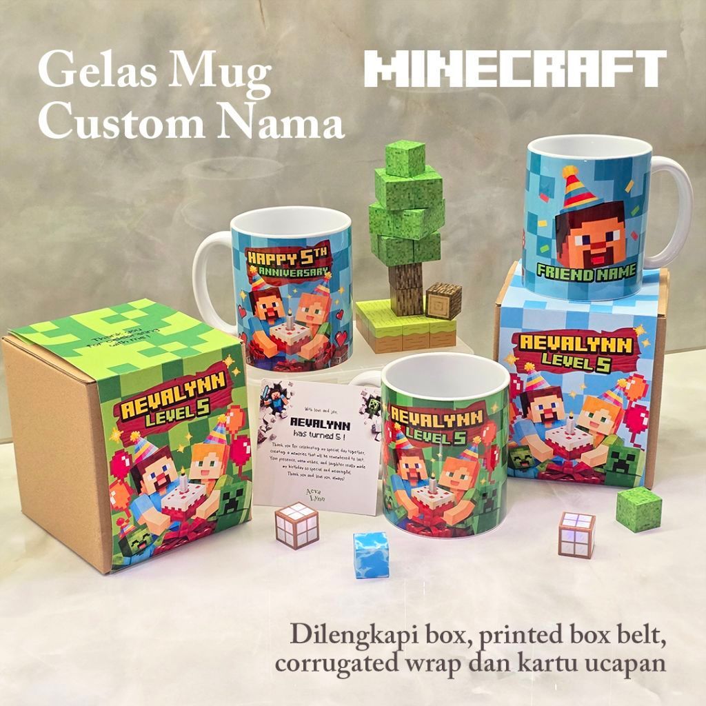 Gelas Mug Hampers Unik Minecraft Custom Nama | Birthday | Ulang Tahun | Anniversary