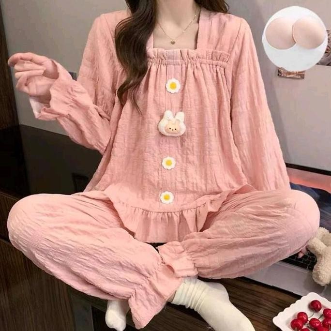 Dy2 - Stelan Oversize Jogger Babydoll Pp / Piyama Muslimah Terbaru / Baju Tidur Wanita Import Korea 