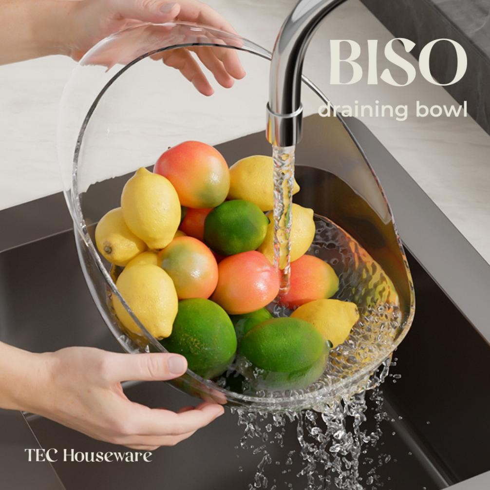 Produk Rumah Tangga TEC BISO Wadah Tempat Peniris Cuci Beras Dapur Baskom Saringan Cuci Buah-Buahan 