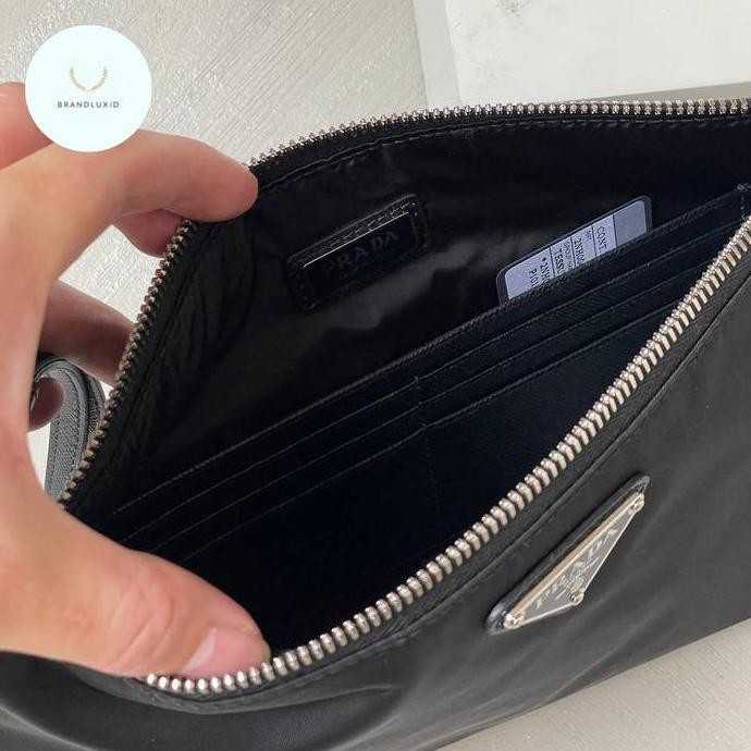 Prada Re-Nylon And Saffiano Leather Pouch Black