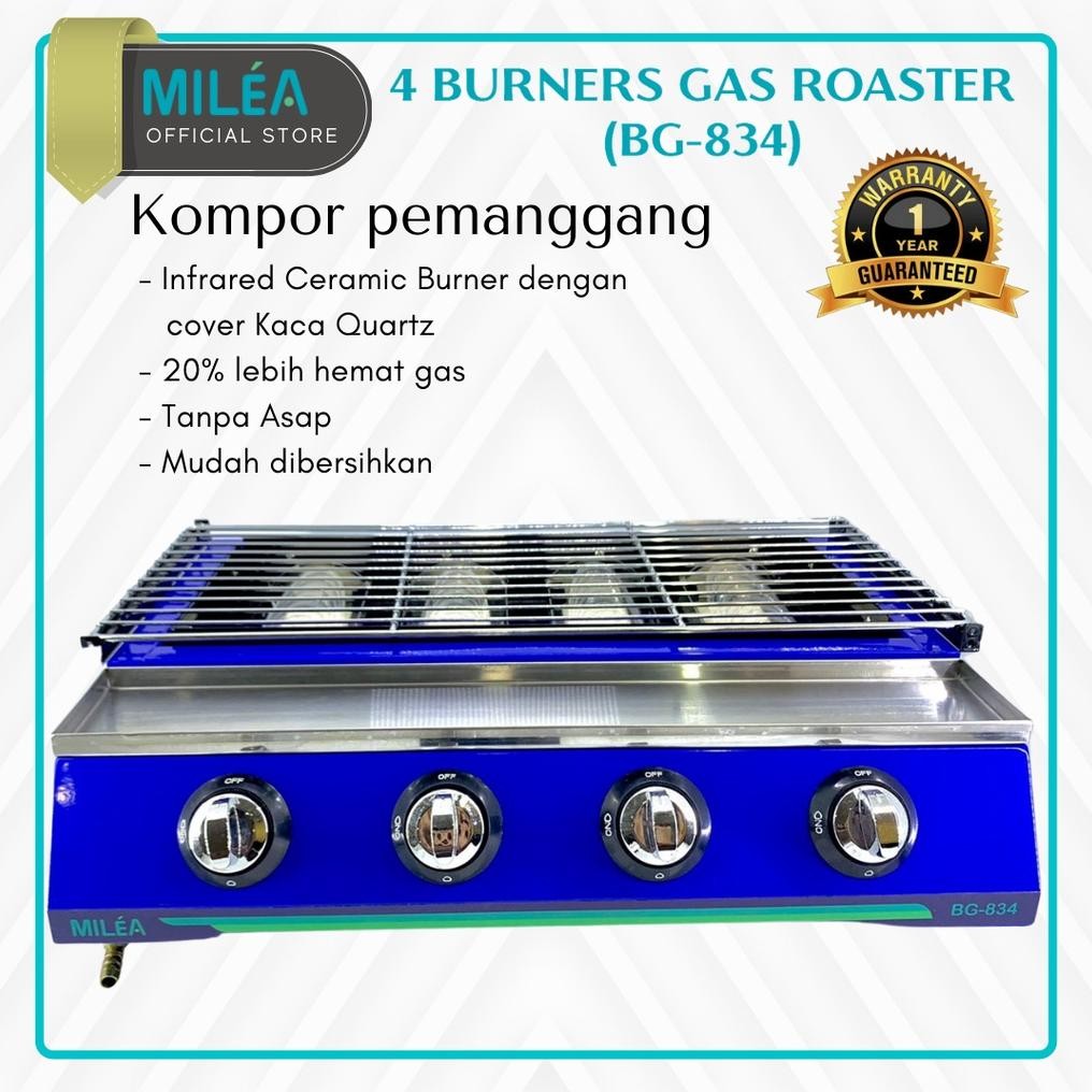 MILEA | Kompor Gas Pemanggang Bakaran Sosis 4 Tungku Roaster Milea Glass Cover aSt