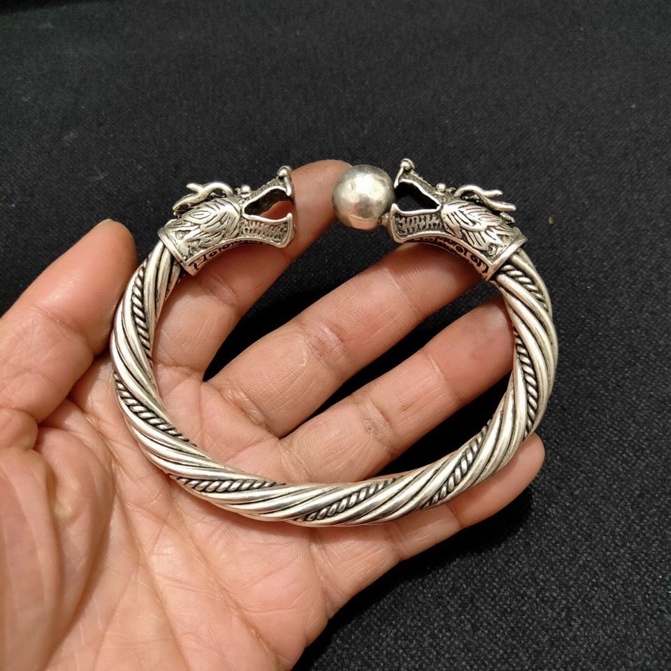 [Saror]Gelang Kawat Putar Naga Berlapis Perak Tembaga Putih Perhiasan Perak