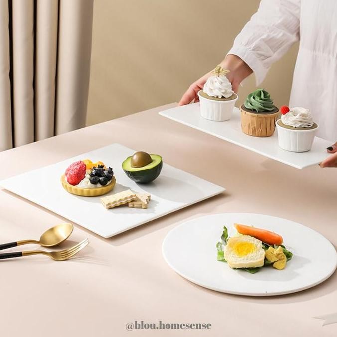 Piring Hotel Keramik Putih Flat Kotak Persegi Panjang Strip Sushi AS