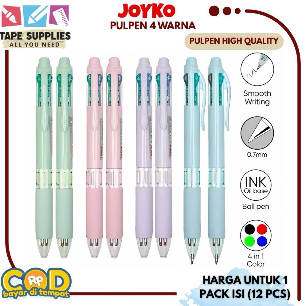 

12pcs PULPEN MAHAL BP348 JOYKO Pulpen 4 Warna