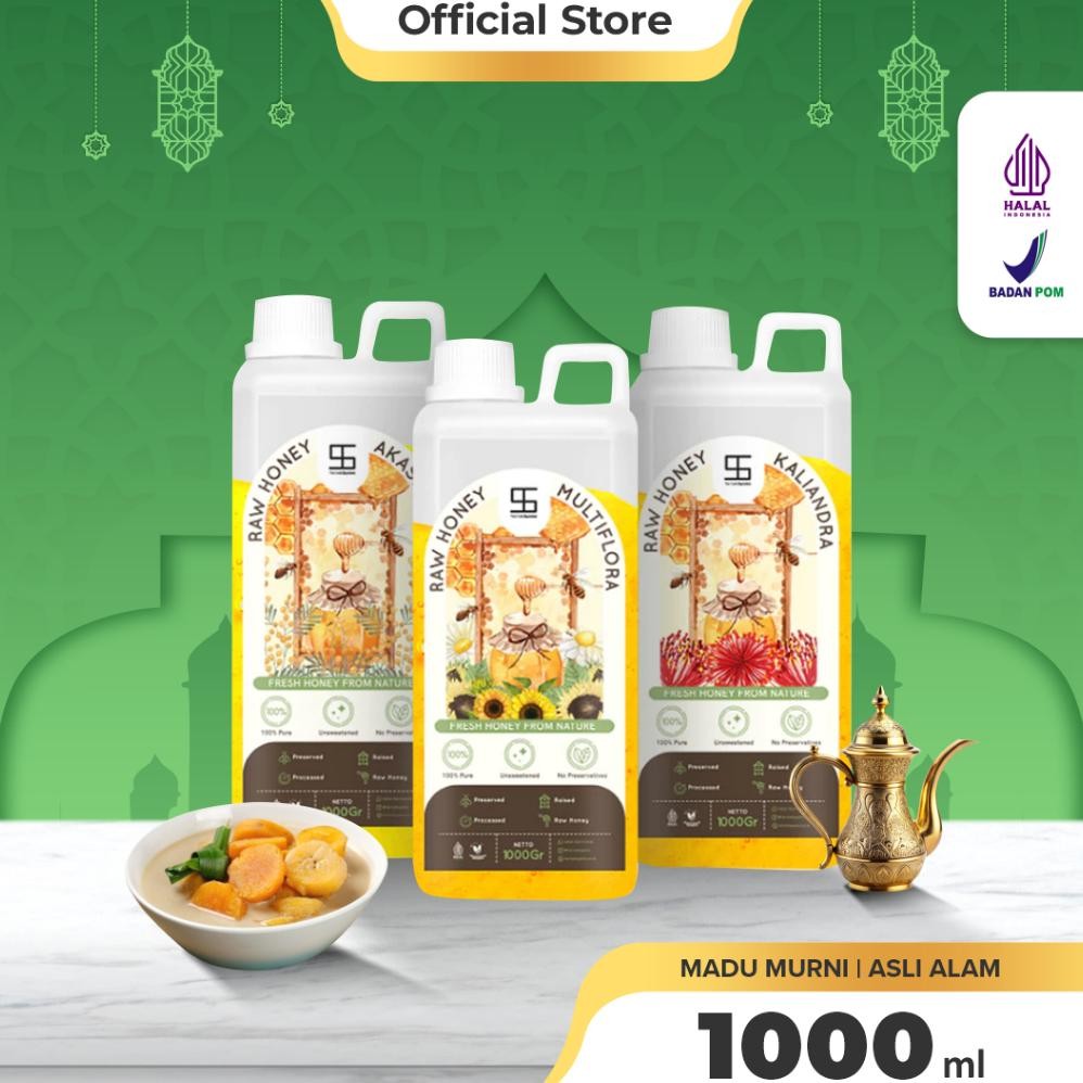 

(Terbaru) Ternak Syams - Madu Murni Raw Syams Honey 1 Kg Organik Pure Natural Original Asli Halal BPOM tanpa campuran gula Mentah kiloan termurah terjangkau Akasia Kaliandra Multiflora Klenceng Kopi Randu Odeng Uray Madu Putih Kayu Putih Hutan Sumatera