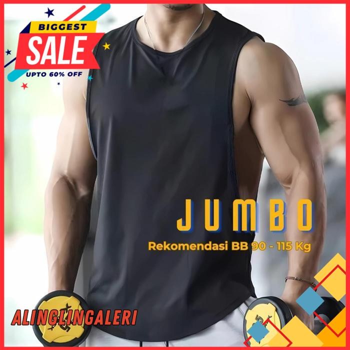JUMBO SINGLET LOW CUT PRIA GYM FITNESS OLAHRAGA SIZE XXL GRATIS ONGKIR