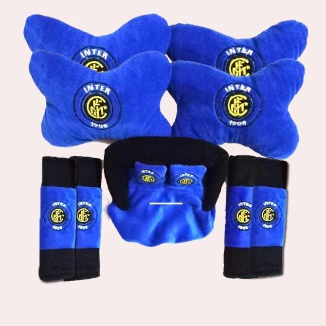 (Terbaru) Bantal set mobil 2 IN 1 + 3 IN 1 football club Bola INTER sandaran kepala leher mobil mura