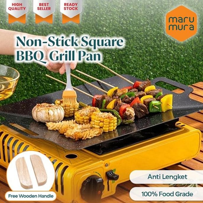 Marumura Square BBQ Grill Pan | Non stick | Alat Pemanggang Anti Lengket | Wajan Teflon Kotak BBQ CO