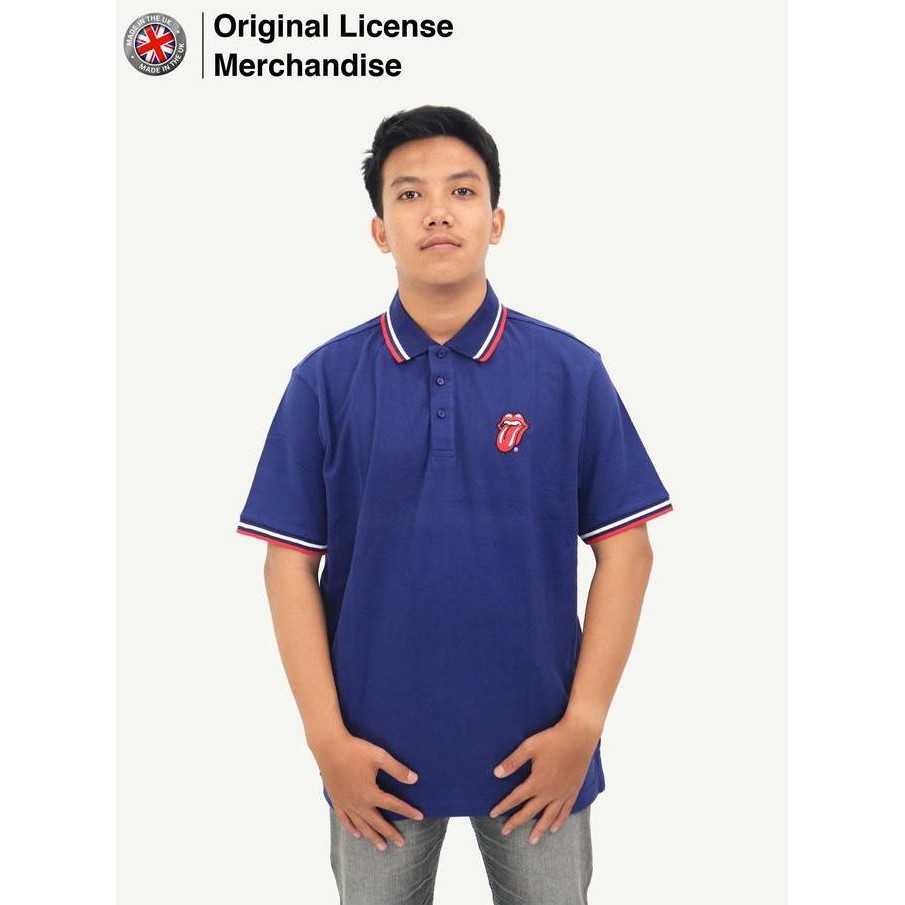 ready  Kaos Tshirt Kerah Polo Shirt Biru Navy ROLLING STONES Classic Tongue