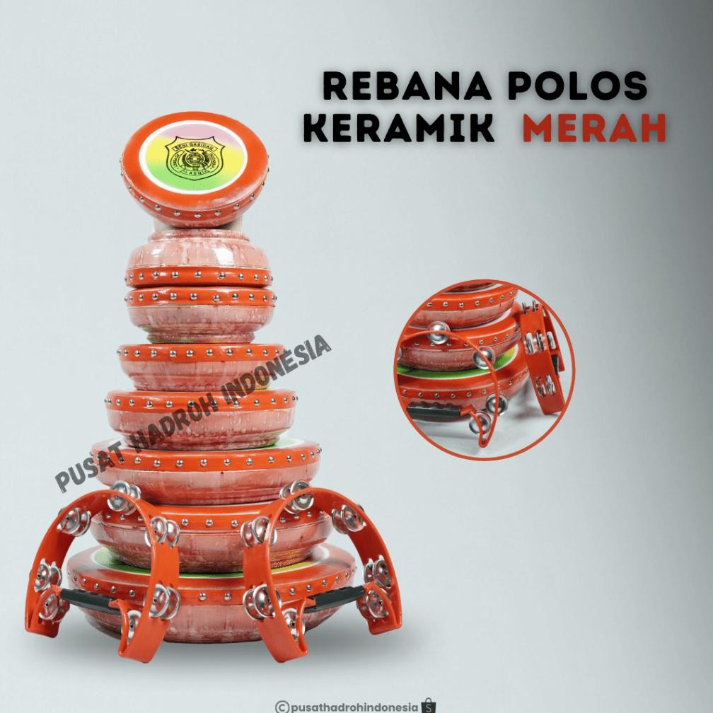 Rebana Qasidah Motif Keramik Merah 1 Set Isi 10 Rebana Hadroh Banjari Terbangan Lasqi Fullset Susun 