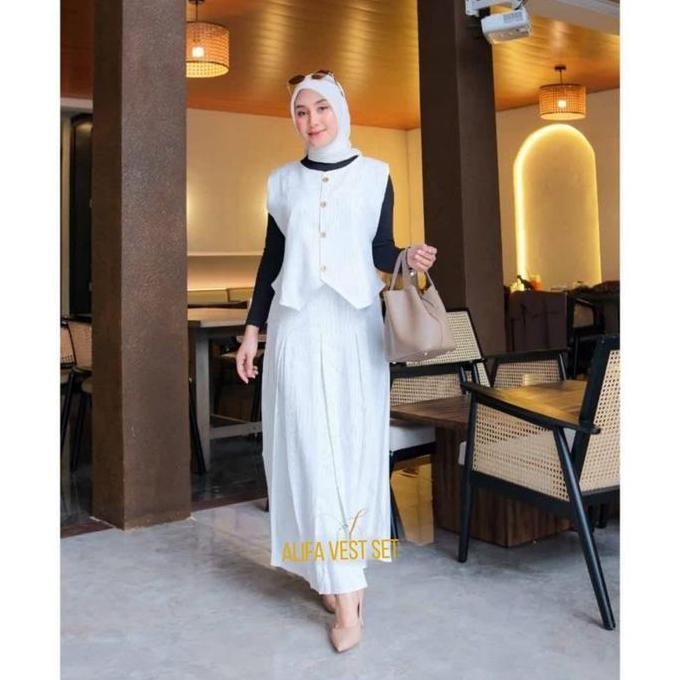 Alifa Vest Set - Setelan Wanita Formal - Baju Setelan Wanita - Set Vest Rok Mayung - One Set Rok Kor