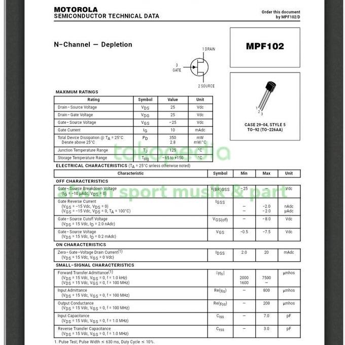 Transistor MPF/mpf 102 N Channel depletion jfet Original Motorola .