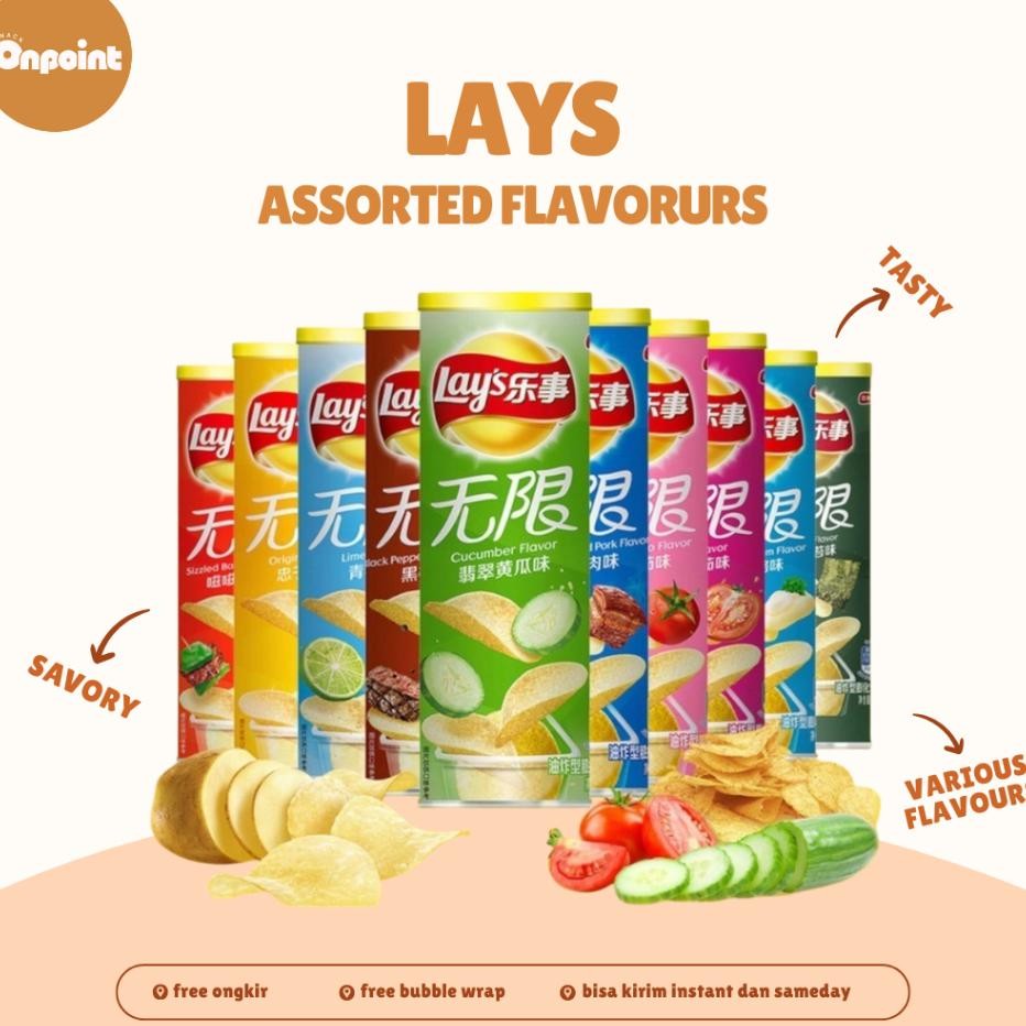 

Lays Potato Chips Assorted Flavors Can Keripik Kentang Renyah Aneka Rasa
