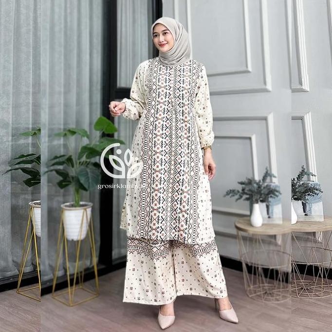 One Set Tunik Ketupat Rayon Batik Premium Jumbo Rempel Busui Adem Nyaman Atasan Bawahan Wanita Celan