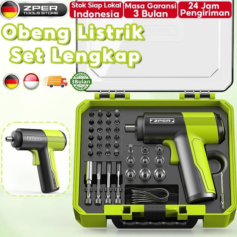 ZPER Obeng Set Lengkap Mesin Bor Listrik Baterai Obeng Elektrik Set Komplit Screwdriver Cordless