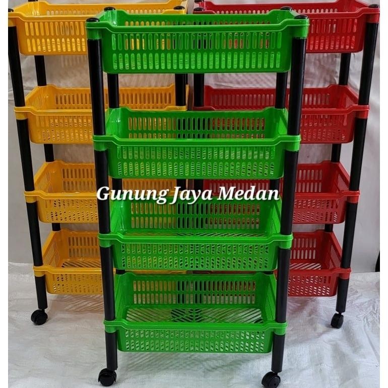 Rak Serbaguna 4 Tingkat Rak Salon Roda Keranjang Susun