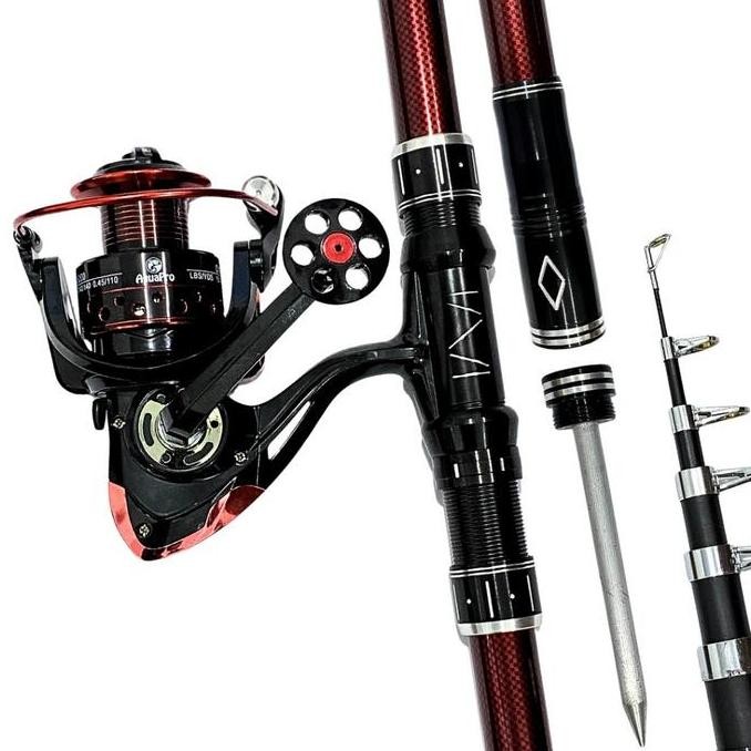 AquaPro Paket Set Joran Laut Telescopic Portable High Carbon dan Reel Pancing Metal Kuat untuk Laut