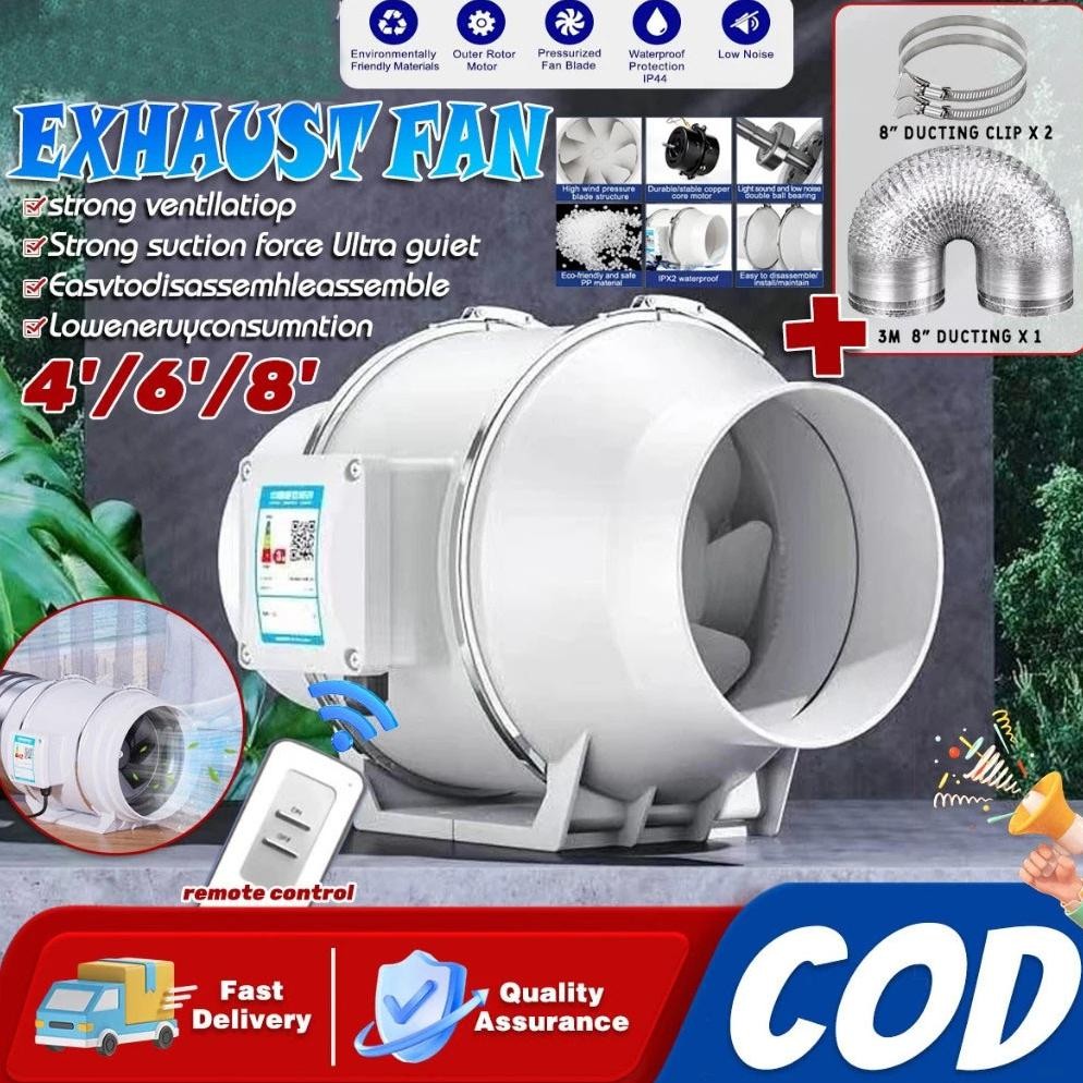 4" 6" 8" 220V Blower Dapur Penghisap Asap Dapur  Blower Hisap Untuk Kamar Mandi Dapur Kipas Angin Bu