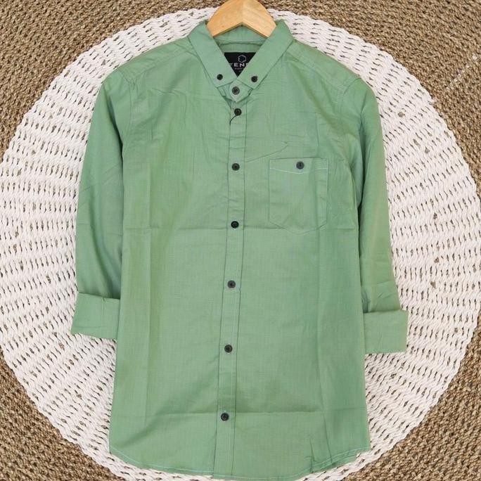 KEMEJA POLOS CIGARETE LENGAN PANJANG SAGE GREEN M - 3XL pria casual  slimfit  formal slim kantor kem