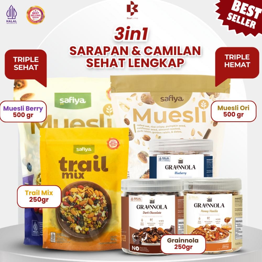 

[CEMIN] Cereal Mini 3in1 Muesli 500 gr, Trail Mix 250 gr, Granola 250 gr Sereal Sarapan