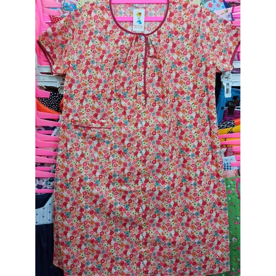 Daster Pretty Girl Bahan Katun Jepang Lokal Lengan Pendek Tebal Adem Premium Cantik Bunga Tidur Hami