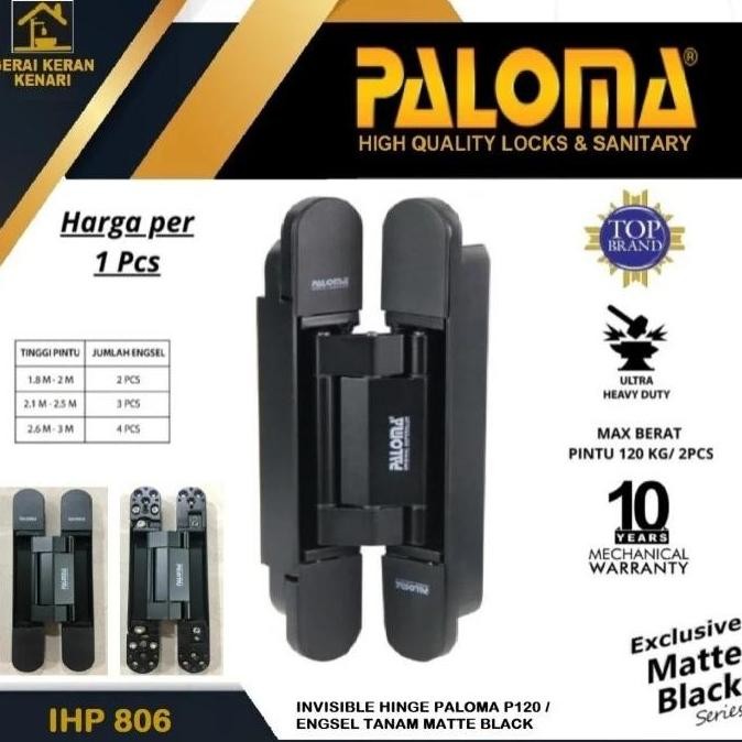 PALOMA IHP 816 ENGSEL TANAM PINTU INVISIBLE HINGE P120 HITAM ORIGINAL DAN TERPERCAYA