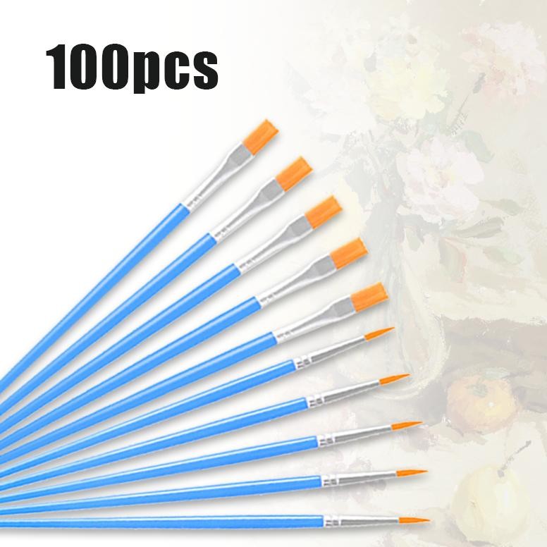 

100PCS Kuas Lukis Akrilik Bulu Nilon Cat Air Minyak Set Paintbrush Ujung Pointed Dan Flat Kuas Cat Acrylic Kuas
