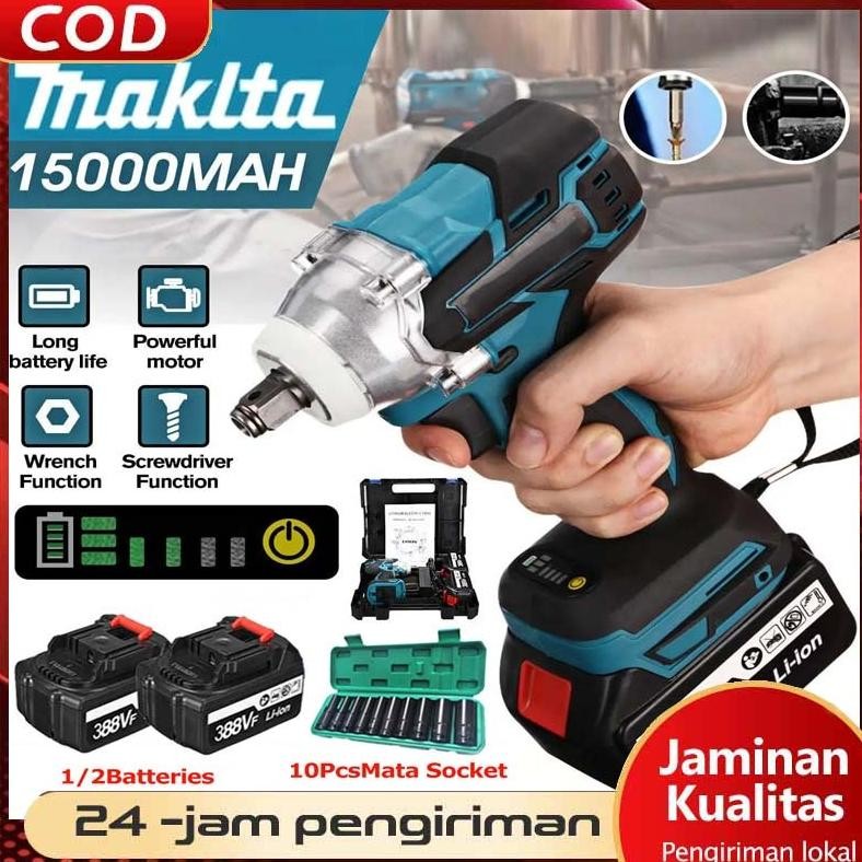TERLARIS CODCORDLESS IMPACT WRENCH 588V 680N/M BOR IMPACT BATERAI 2 BATERAI IMPEK BATERAI KUNCI WREN