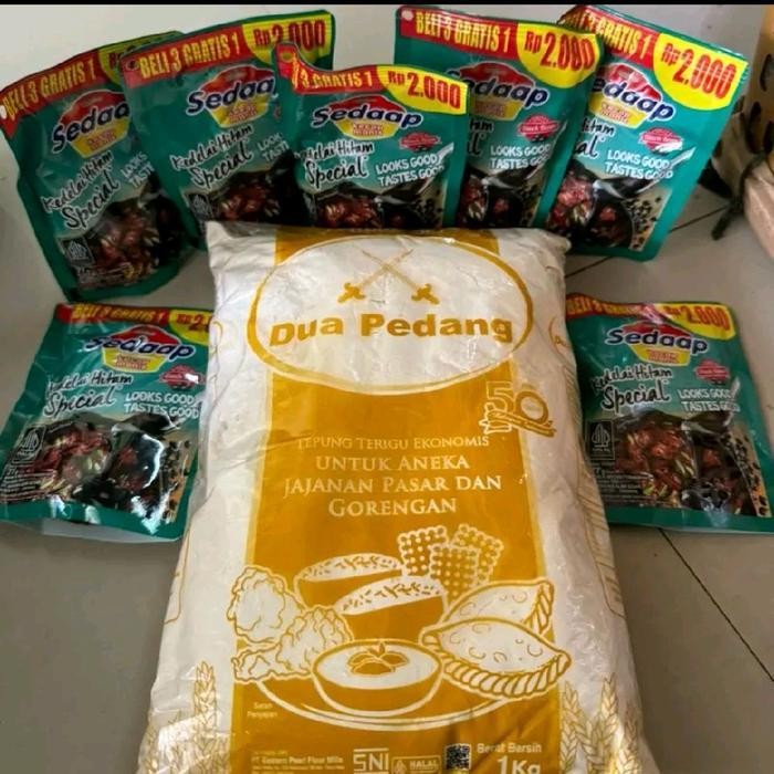 

LS paket ekonomis 1kg tepung terigu dan 7pcs kecap sedaap 2000 (extra promo)