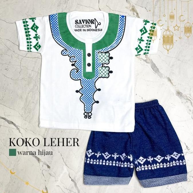 DE7 - Setelan Baby Boy 0 sampai 12 bulan Baju Anak Koko Muslim Bayi Anak Set Laki laki Pendek Koko L