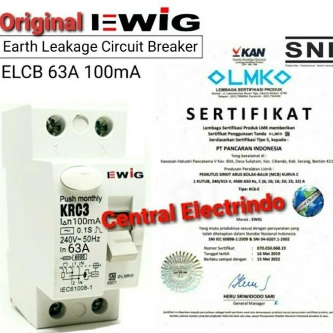 NEW - ELCB/RCCB EWIG KRC 2P 6A 00mA SNI.