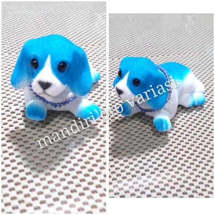Boneka pajangan dashboard boneka goyang mobil motif anjing biru