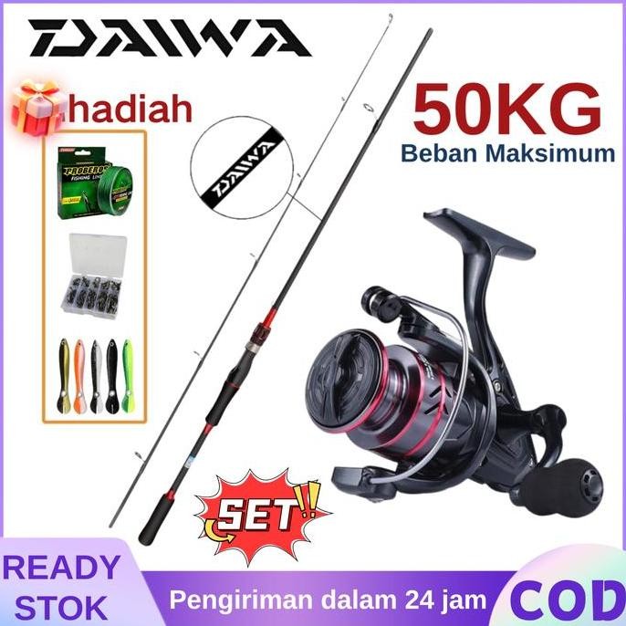 DAIWA Pancing Set Lengkap Joran Reel Laut 50Kg Daya Tarik Kuat Metal Gulungan Power 1.65M-2.7M Ukura