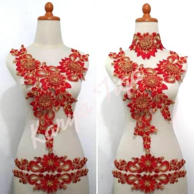 

Ready stock] Renda Bordir Dahlia Set Merah