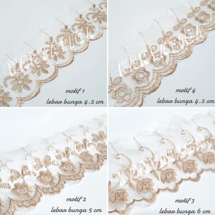 

&<&<&<&] Renda Kaca / Nilon Bordir Coklat Susu (15 Yard)