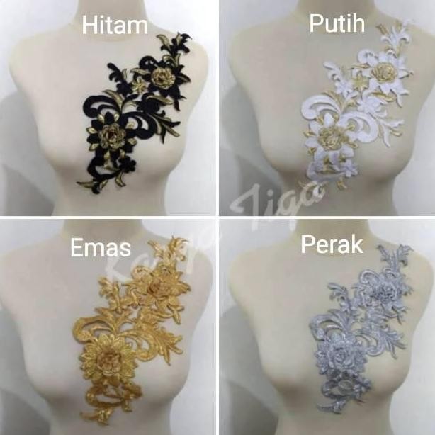 """""] Patch Bordir Bunga Tabur / Renda Aplikasi Bordir Tabur Motif Rosa Coklat Hijau