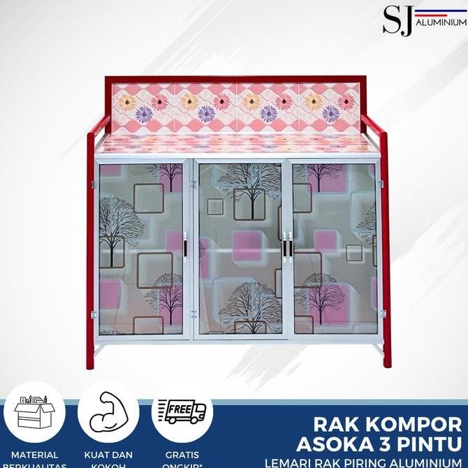 HOT SALE Rak Piring Lemari Dapur Kaca Aluminium - Kompor Asoka 3 Pintu