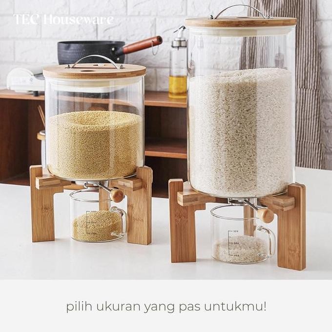 TERMURAH - TECMAZI Rice Dispenser Tempat Penyimpanan Beras Wooden Rice Dispenser Dispenser Beras Kay
