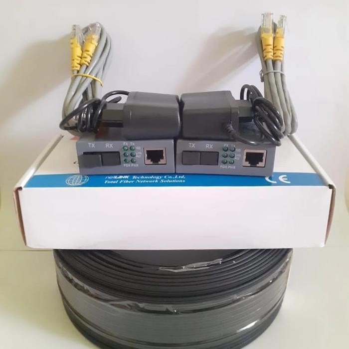HSS Paket kabel fiber optik precon 50 meter dan sepasang netlink htb 3100