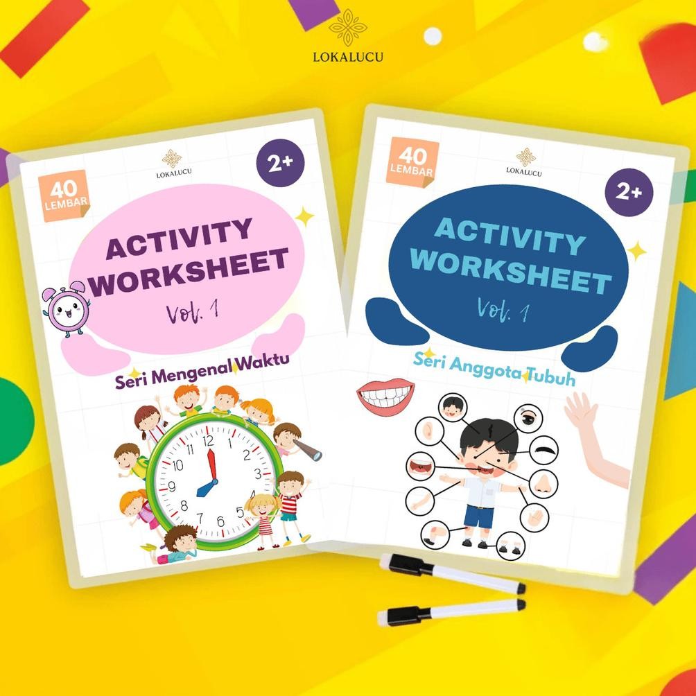 

Buku Mewarnai Anak Worksheet Edukatif Tema Waktu & Anggota Tubuh Ukuran A4 Dilengkapi Map dan Spidol Ready stock
