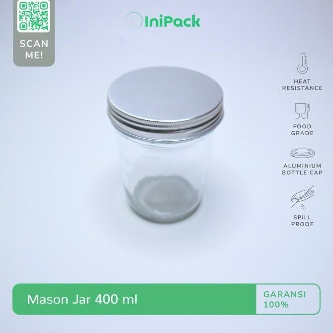 Toples Jar Kaca 400 ML / Mason Jar Kaca 400 ML Tutup ALUMINIUM