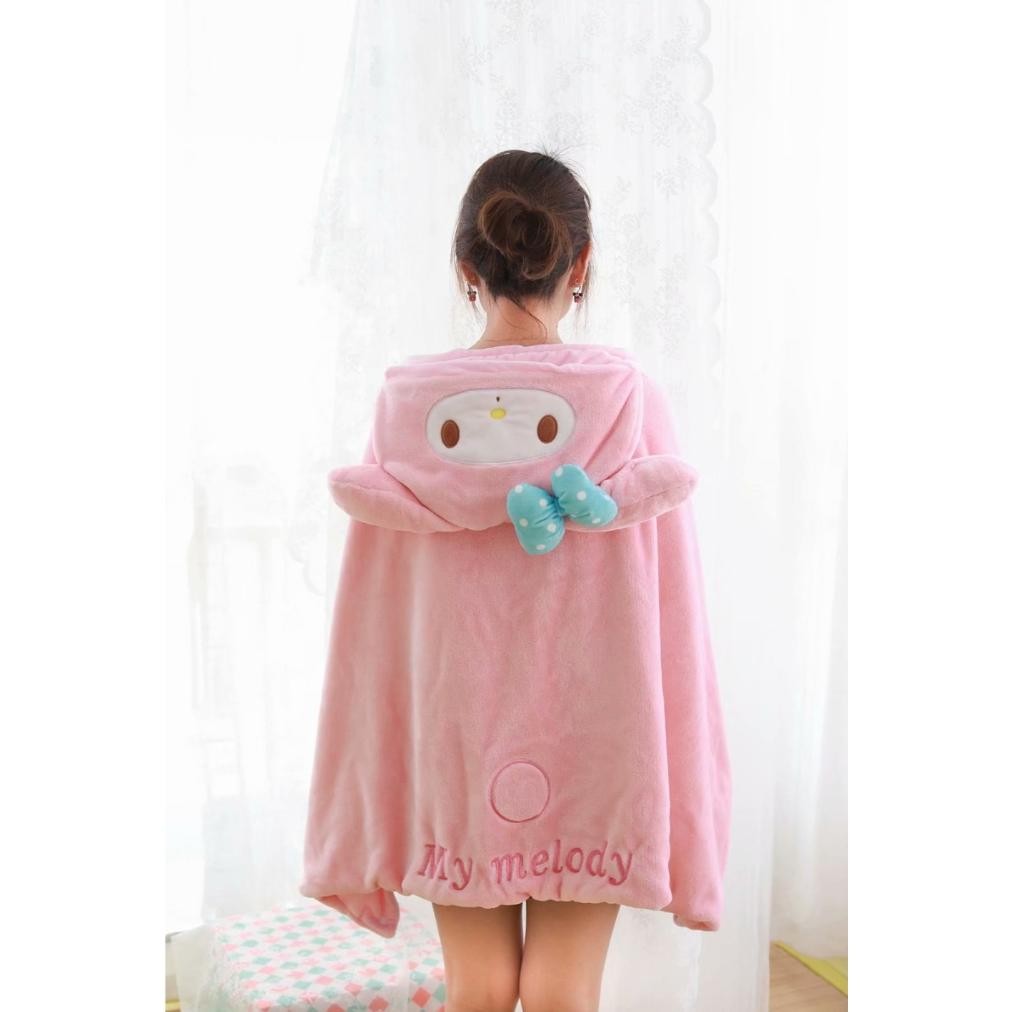 Selimut Hoodie Jubah Selimut Anak-Dewasa Sanrio My Melody Kuromi Cinnamoroll