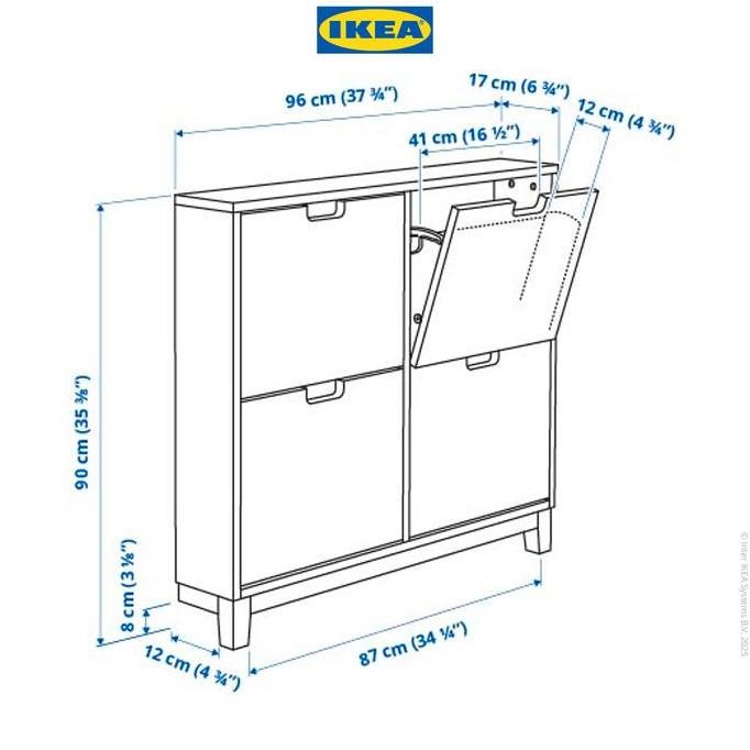 IKEA STLL Rak Kabinet Sepatu Dengan 4 Kompartmen Putih 96x17x90 cm Kayu