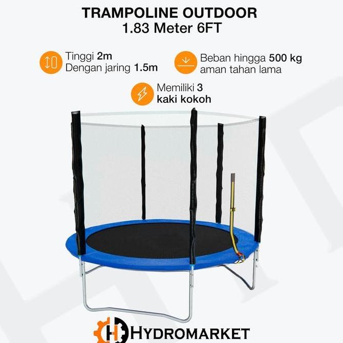 Masih Ada Trampoline 6Feet (1.8M)  Trampoline Dengan Safety Net Sport Kids Adult Tinggi 200Cm Mainan